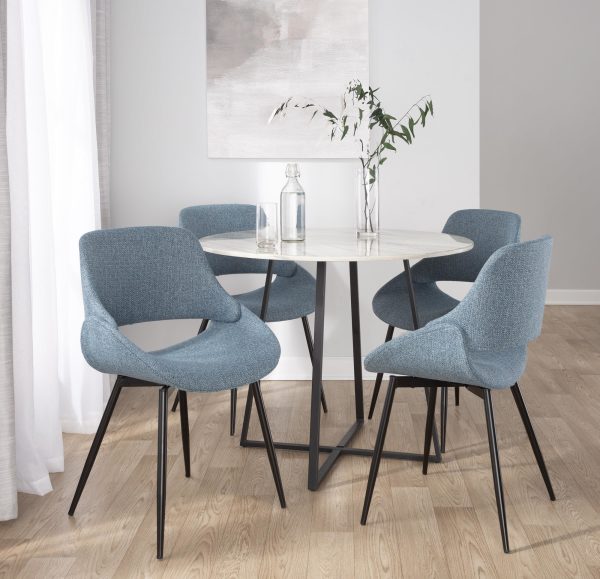 Fabrico Blue Mid Century Modern Accent Chair Black Metal Set of 2 1