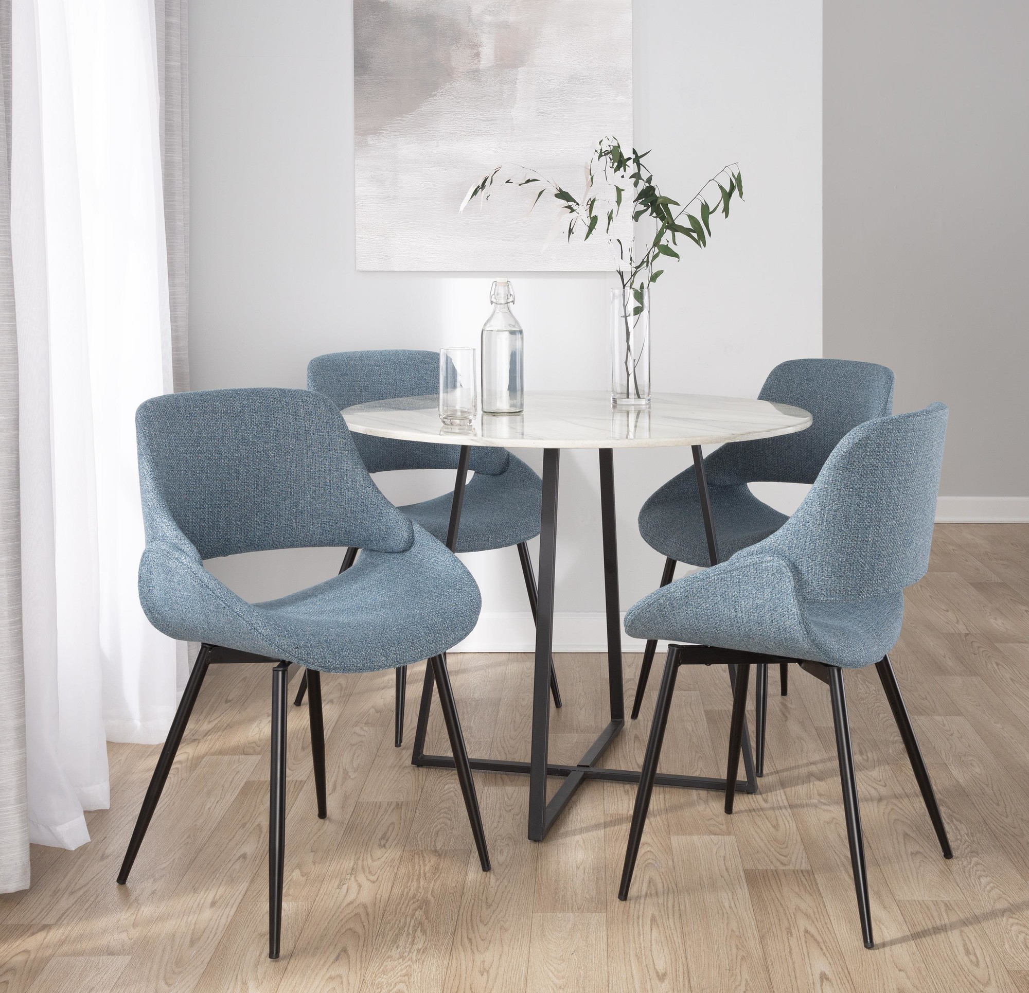Fabrico Blue Mid-Century Modern Accent Chair, Black Metal (Set of 2) 2 Fabrico Blue Mid-Century Modern Accent Chair, Black Metal (Set of 2) - Image 2