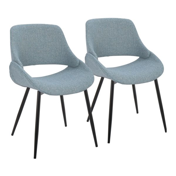 Fabrico Blue Mid Century Modern Accent Chair Black Metal Set of 2 2