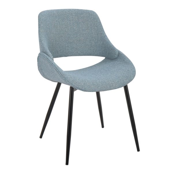 Fabrico Blue Mid Century Modern Accent Chair Black Metal Set of 2 3