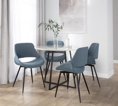 Fabrico Blue Mid-Century Modern Accent Chair, Black Metal (Set of 2)