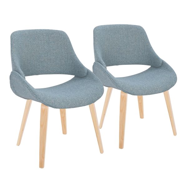 Fabrico Blue Mid Century Modern Accent Chairs Natural Wood Set of 2