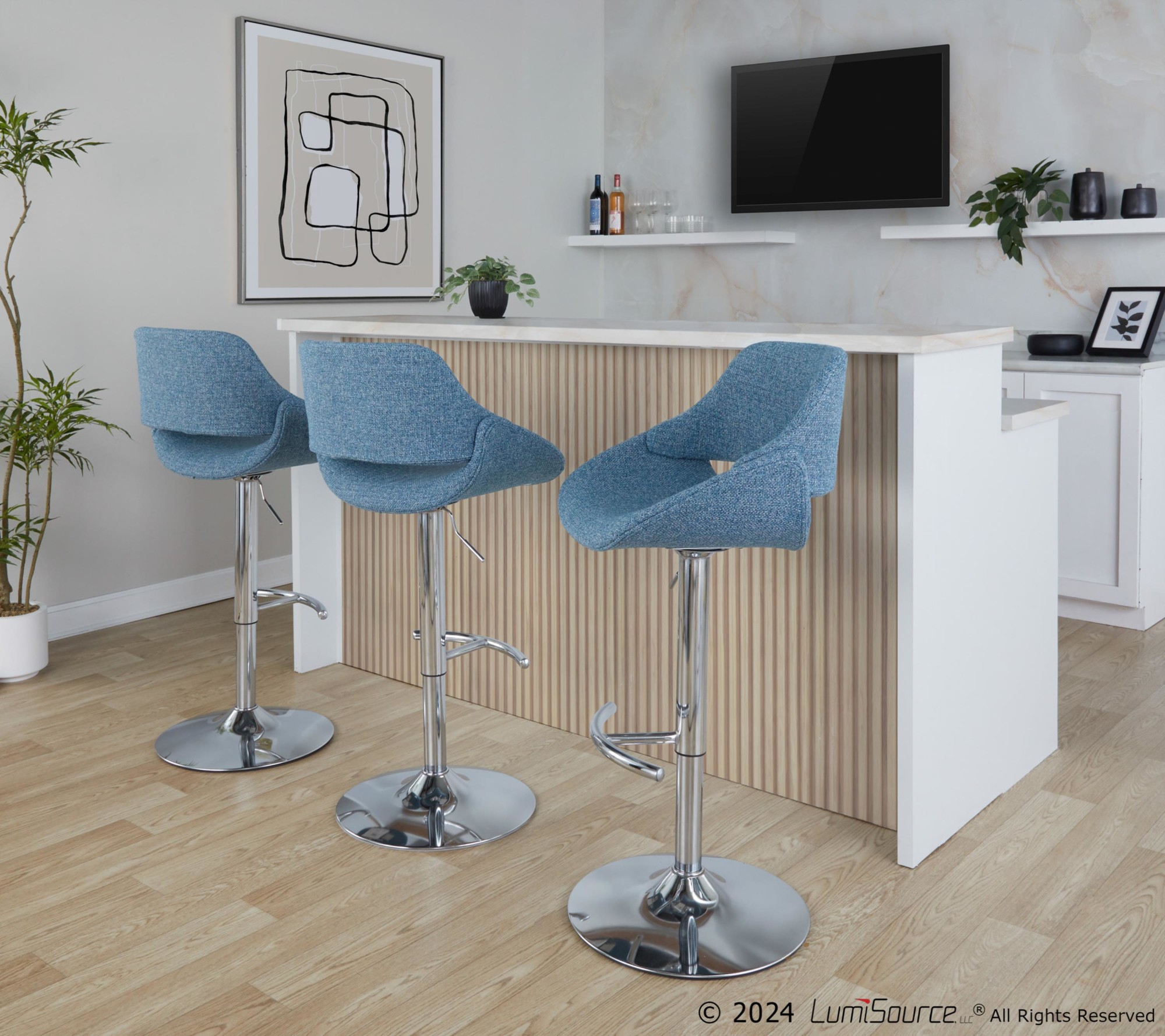 Fabrico Blue Noise Contemporary Adjustable Swivel Barstools (Set of 2) 2 Fabrico Blue Noise Contemporary Adjustable Swivel Barstools (Set of 2) - Image 2