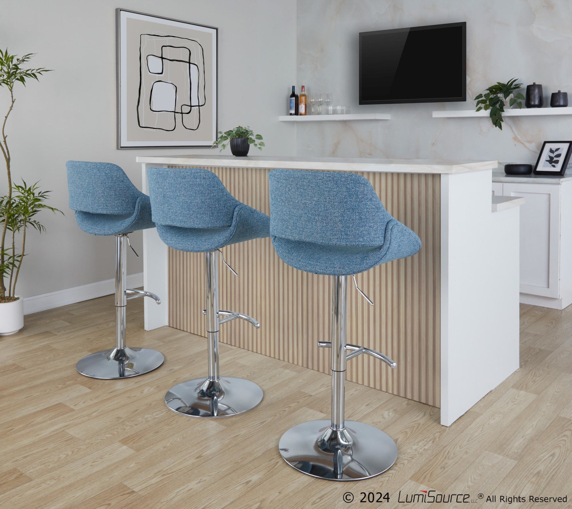 Fabrico Blue Noise Contemporary Adjustable Swivel Barstools (Set of 2) 1 Fabrico Blue Noise Contemporary Adjustable Swivel Barstools (Set of 2)