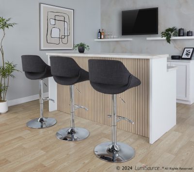 Fabrico Charcoal Contemporary Adjustable Swivel Barstools Chrome (Set of 2)