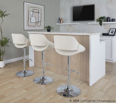 Fabrico Chrome and Cream Contemporary Swivel Barstool (Set of 2)