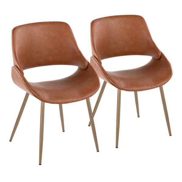 Fabrico Contemporary Camel Faux Leather Accent Chairs Antique Copper Set of 2
