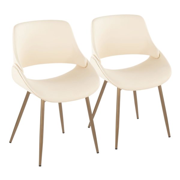 Fabrico Contemporary Cream Faux Leather Accent Chairs Antique Copper Set of 2