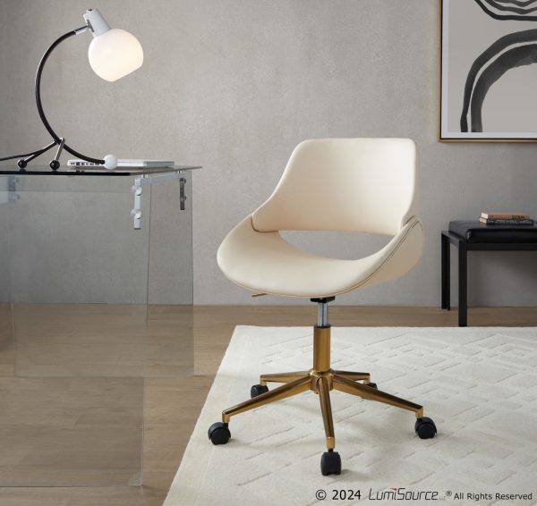 Fabrico Contemporary Cream Faux Leather Gold Office Chair