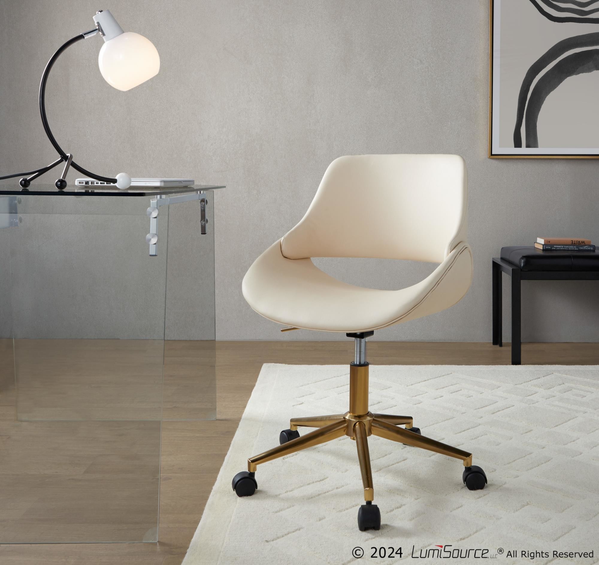 Fabrico Contemporary Cream Faux Leather Gold Office Chair 1 Fabrico Contemporary Cream Faux Leather Gold Office Chair