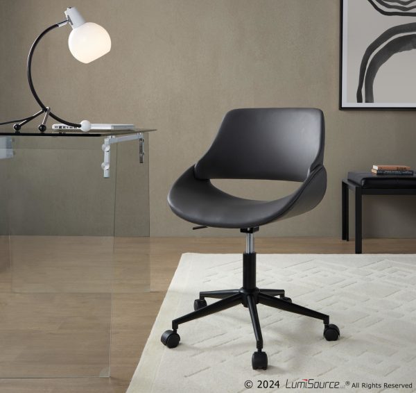 Fabrico Contemporary Grey Faux Leather Black Metal Office Chair