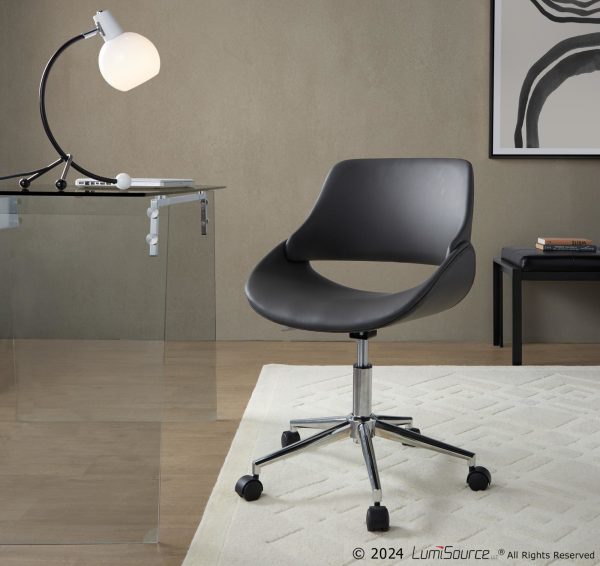 Fabrico Contemporary Grey Faux Leather Chrome Office Chair