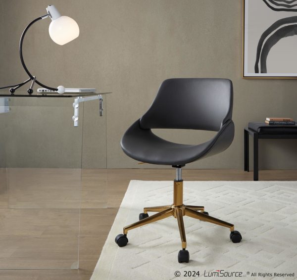 Fabrico Contemporary Grey Faux Leather and Gold Office Chair