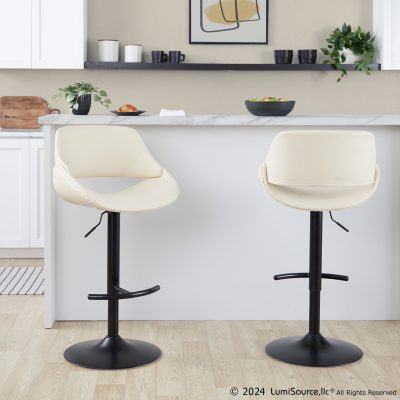 Fabrico Cream Faux Leather Black Metal Contemporary Barstool (Set of 2)