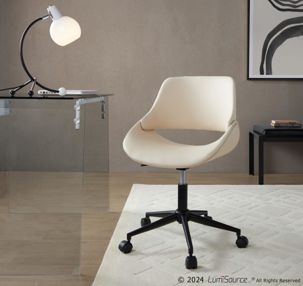 Fabrico Cream Faux Leather Black Metal Contemporary Office Chair