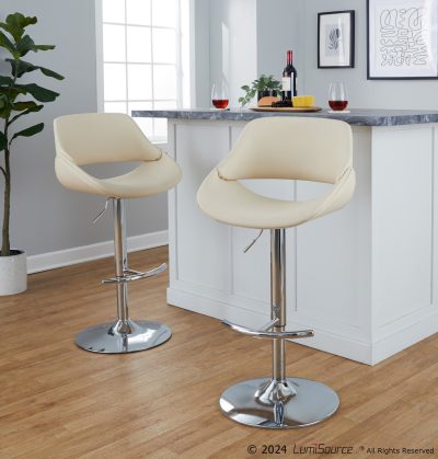 Fabrico Cream Faux Leather Chrome Contemporary Adjustable Bar Stools (Set of 2)