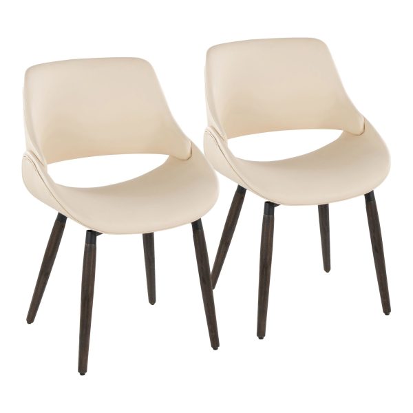 Fabrico Cream Faux Leather Dark Walnut Farmhouse Chairs Set of 2 1