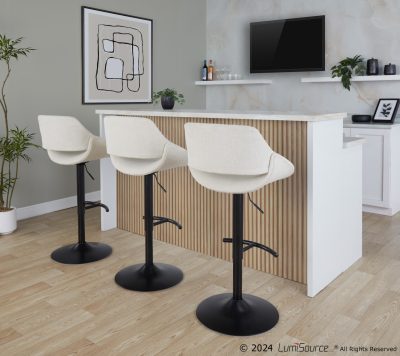 Fabrico Cream Noise Black Metal Contemporary Adjustable Barstools (Set of 2)