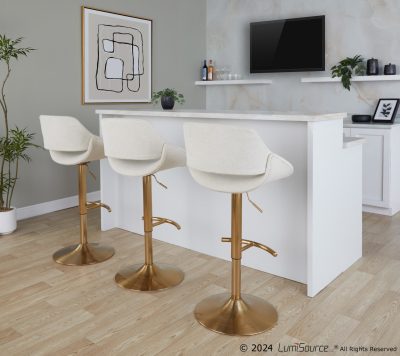 Fabrico Cream Noise Gold Contemporary Adjustable Swivel Barstools (Set of 2)