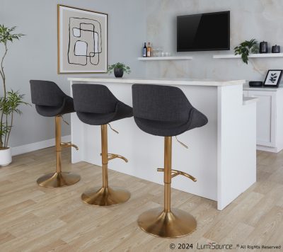 Fabrico Gold and Charcoal Contemporary Adjustable Swivel Barstools (Set of 2)