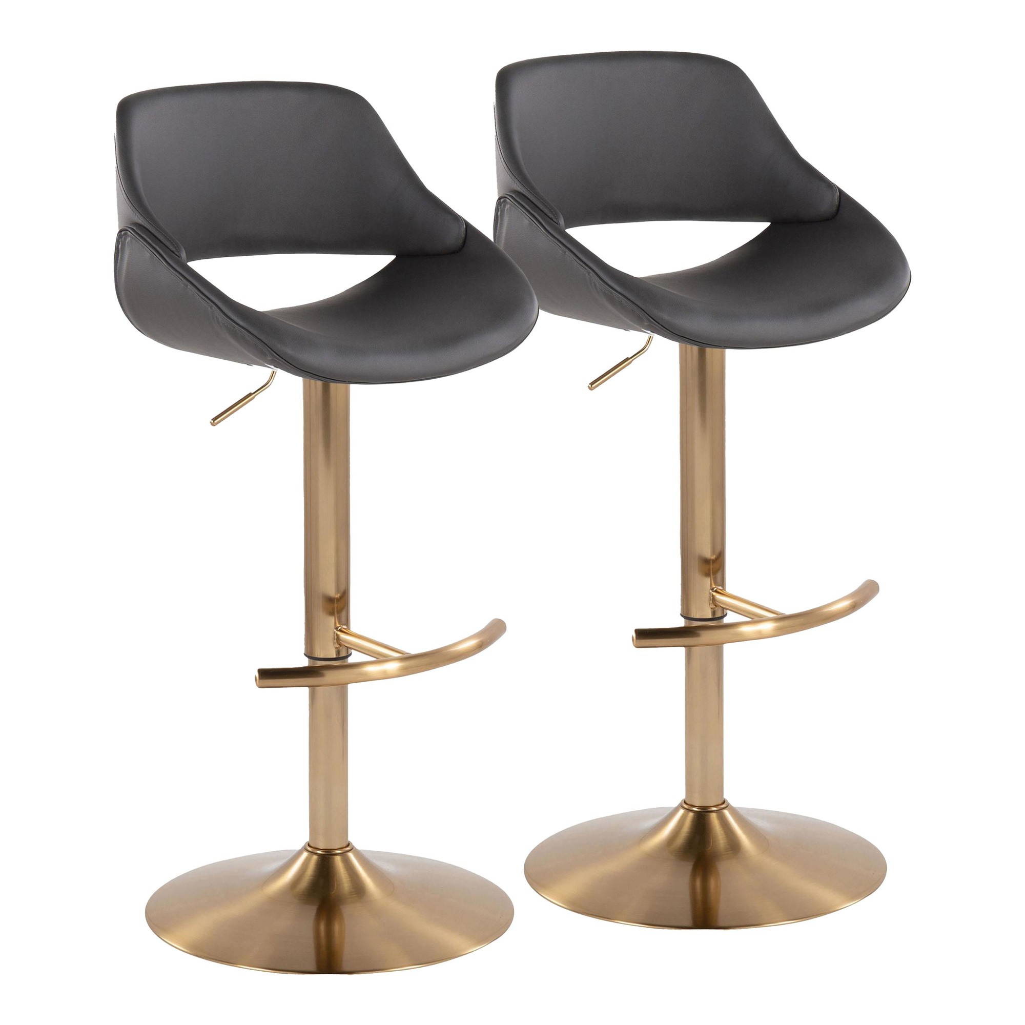 Fabrico Gold and Grey Contemporary Adjustable Swivel Barstools (Set of 2) 3 Fabrico Gold and Grey Contemporary Adjustable Swivel Barstools (Set of 2) - Image 3