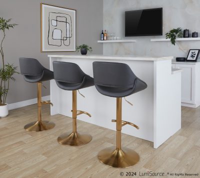 Fabrico Gold and Grey Contemporary Adjustable Swivel Barstools (Set of 2)