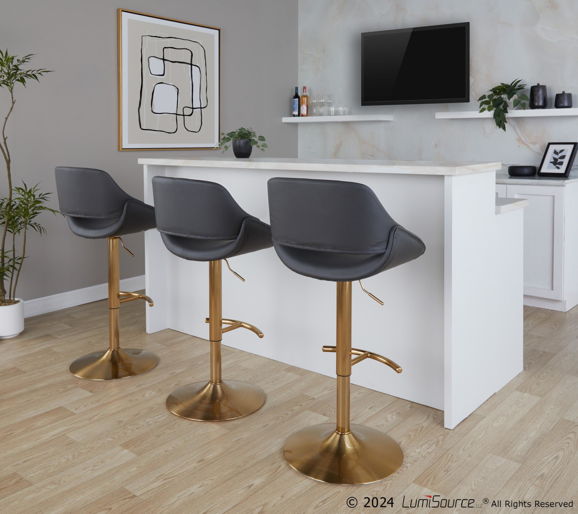 Fabrico Gold and Grey Contemporary Adjustable Swivel Barstools (Set of 2) 1 Fabrico Gold and Grey Contemporary Adjustable Swivel Barstools (Set of 2)