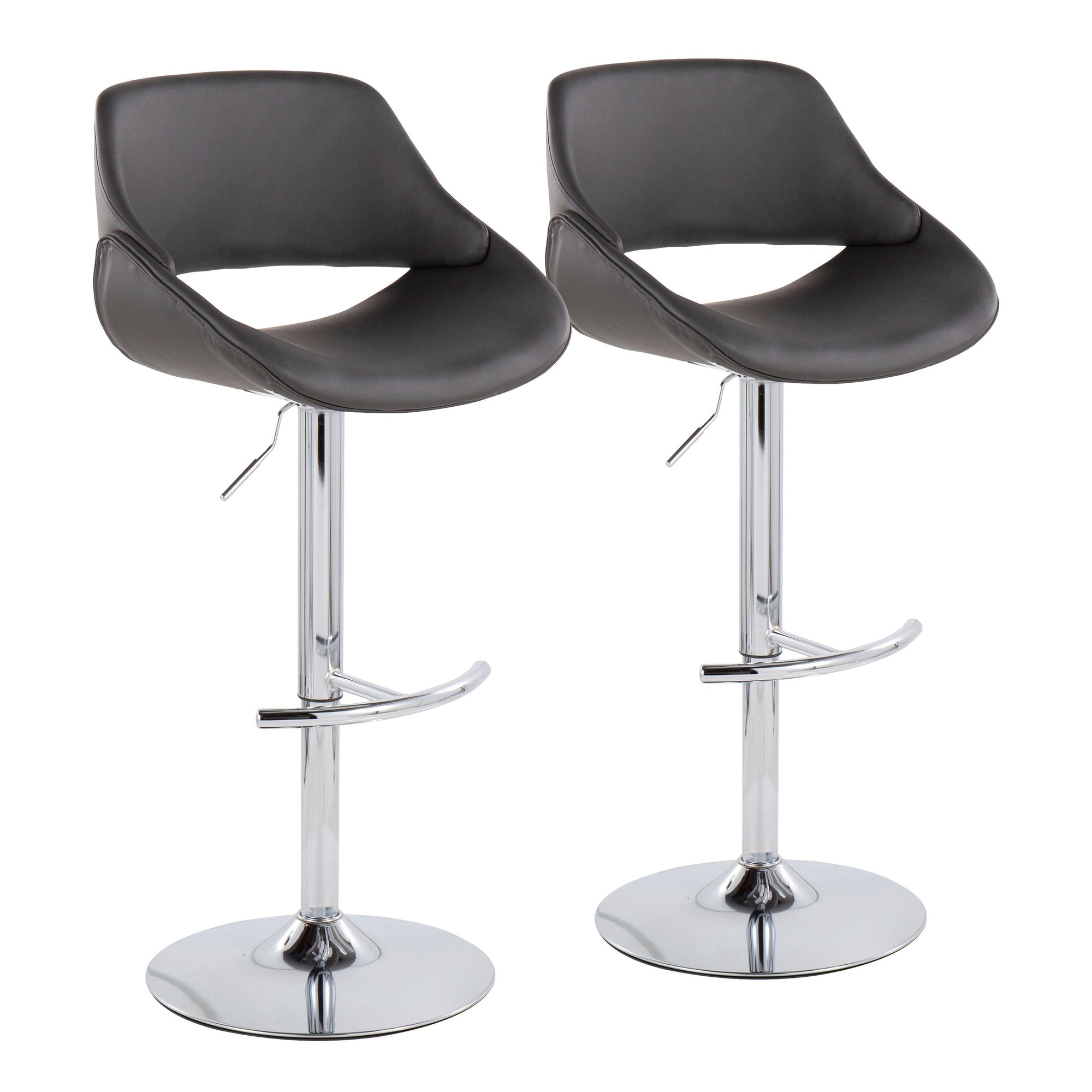 Fabrico Grey Faux Leather Contemporary Adjustable Bar Stools (Set of 2) 3 Fabrico Grey Faux Leather Contemporary Adjustable Bar Stools (Set of 2) - Image 3