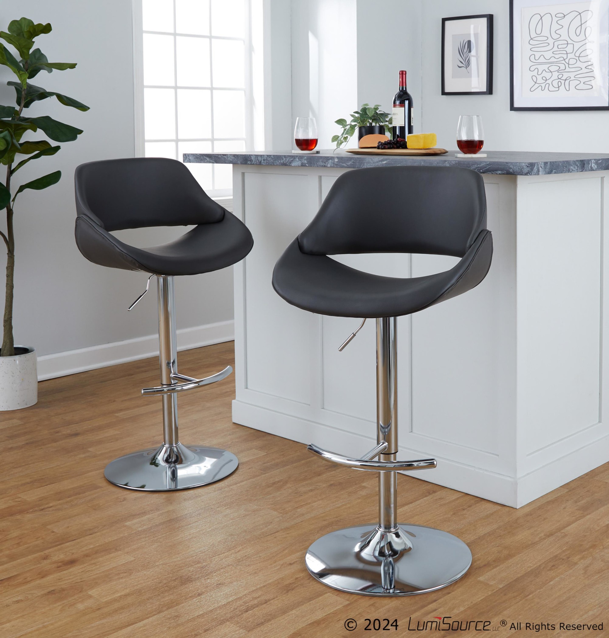 Fabrico Grey Faux Leather Contemporary Adjustable Bar Stools (Set of 2) 1 Fabrico Grey Faux Leather Contemporary Adjustable Bar Stools (Set of 2)