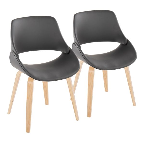 Fabrico Grey Faux Leather Natural Wood Mid Century Chair Set of 2