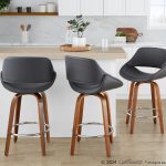 Fabrico Grey Faux Leather Walnut Mid-Century Counter Stools (Set of 2)