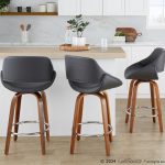 Fabrico Grey Faux Leather Walnut Mid-Century Counter Stools (Set of 2)