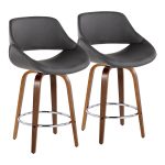 Fabrico Grey Faux Leather Walnut Mid-Century Counter Stools (Set of 2)