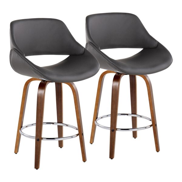 Fabrico Grey Faux Leather Walnut Mid Century Counter Stools Set of 2 2
