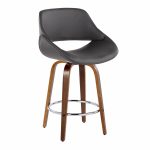 Fabrico Grey Faux Leather Walnut Mid-Century Counter Stools (Set of 2)