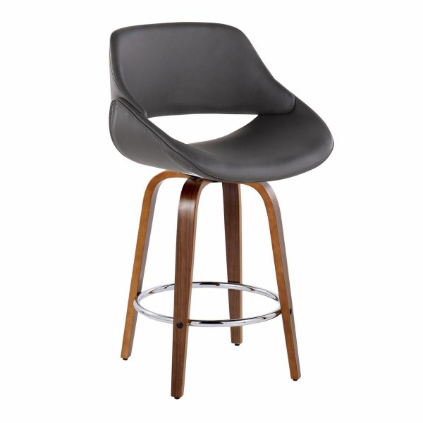 Fabrico Grey Faux Leather Walnut Mid Century Counter Stools Set of 2 3