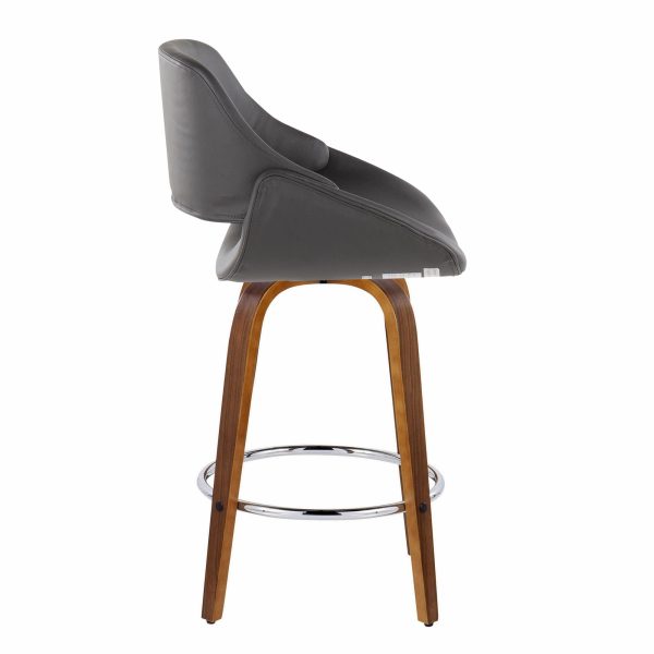 Fabrico Grey Faux Leather Walnut Mid Century Counter Stools Set of 2 4