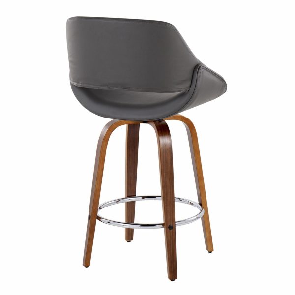 Fabrico Grey Faux Leather Walnut Mid Century Counter Stools Set of 2 5