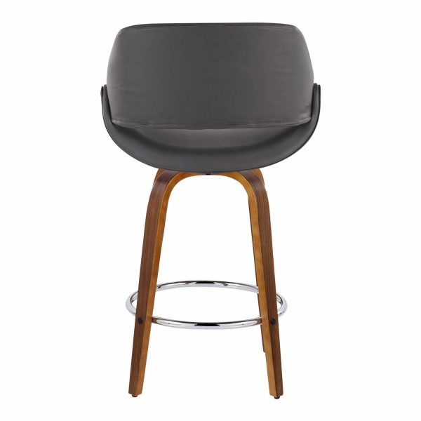Fabrico Grey Faux Leather Walnut Mid Century Counter Stools Set of 2 6