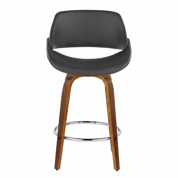 Fabrico Grey Faux Leather Walnut Mid Century Counter Stools Set of 2 7