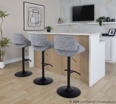 Fabrico Grey Noise Black Metal Contemporary Adjustable Barstools (Set of 2)