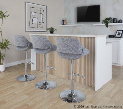 Fabrico Grey Noise Chrome Contemporary Adjustable Barstool (Set of 2)