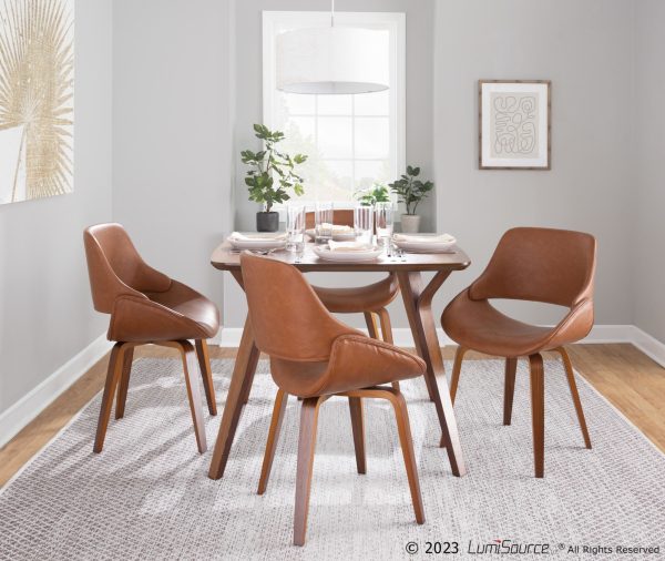 Fabrico Mid Century Camel Faux Leather Walnut Accent Chairs Set of 2 2