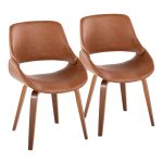 Fabrico Mid-Century Camel Faux Leather Walnut Accent Chairs (Set of 2)