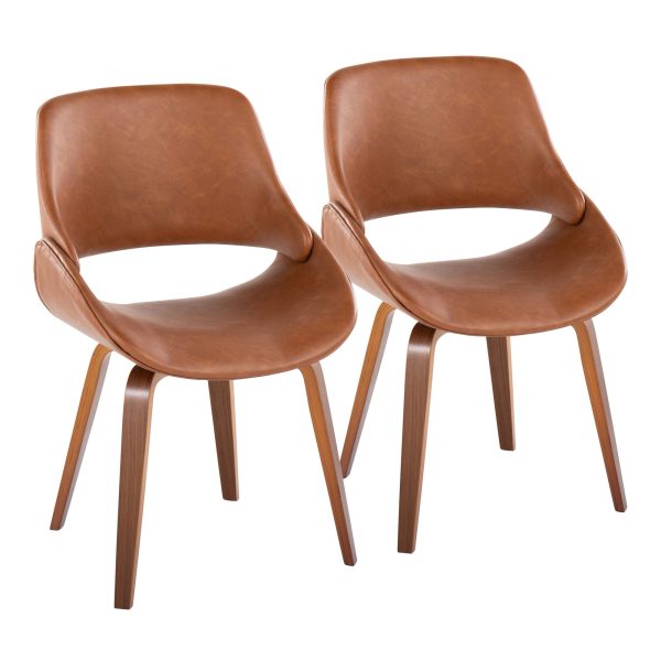 Fabrico Mid Century Camel Faux Leather Walnut Accent Chairs Set of 2 3