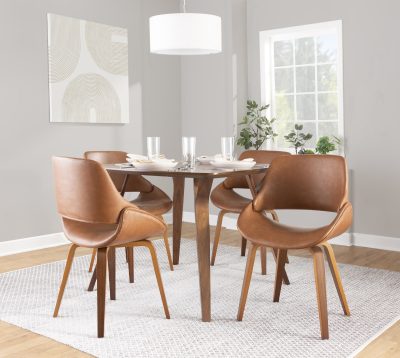 Fabrico Mid-Century Camel Faux Leather Walnut Accent Chairs (Set of 2)