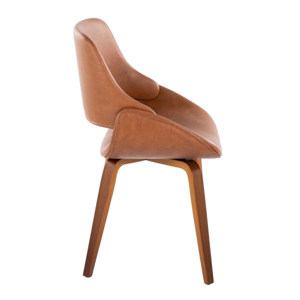 Fabrico Mid Century Camel Faux Leather Walnut Accent Chairs Set of 2 5
