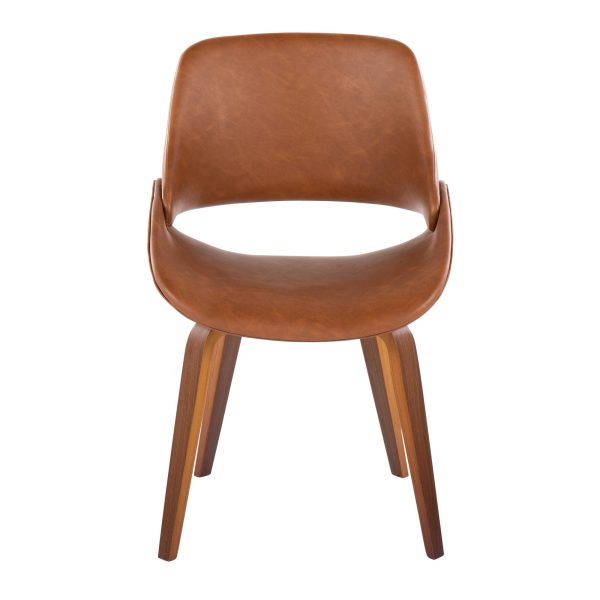 Fabrico Mid Century Camel Faux Leather Walnut Accent Chairs Set of 2 8