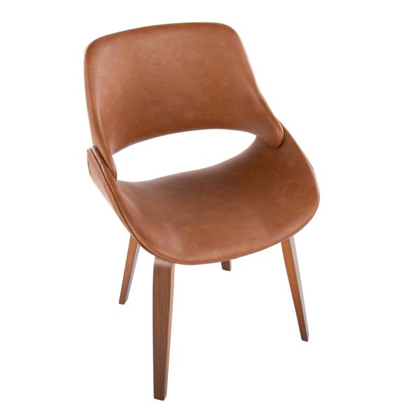 Fabrico Mid Century Camel Faux Leather Walnut Accent Chairs Set of 2 9