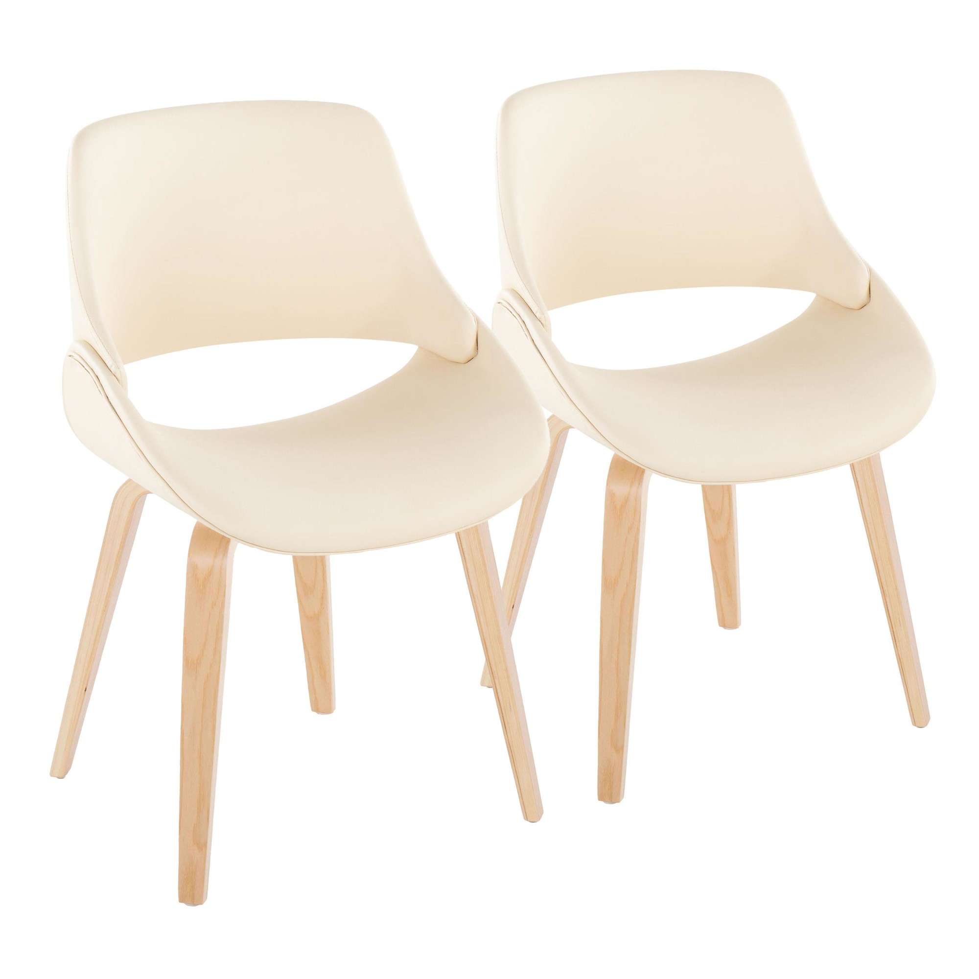 Fabrico Mid-Century Cream Faux Leather Accent Chairs (Set of 2) 2 Fabrico Mid-Century Cream Faux Leather Accent Chairs (Set of 2) - Image 2